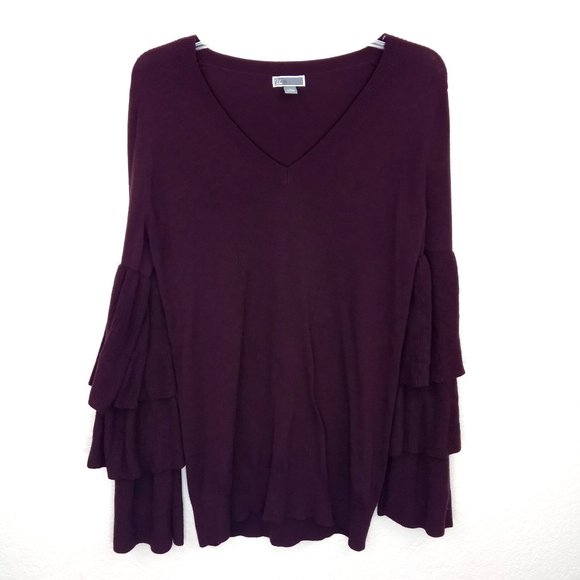 Chelsea28 Maroon Tier Ruffled Sleeve Sweater S - Picture 3 of 14